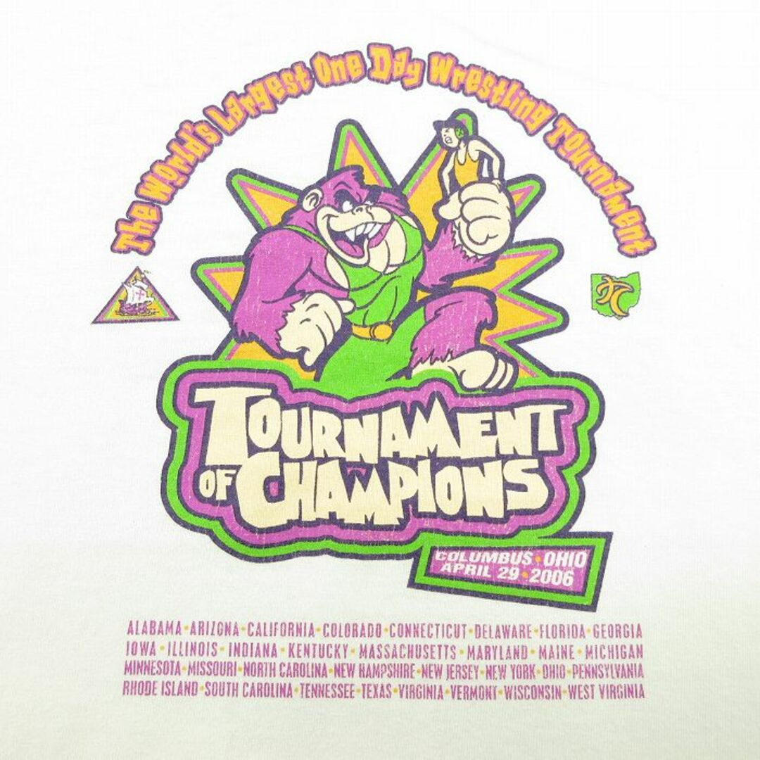 Champion(チャンピオン)のL★古着 半袖 ビンテージ Tシャツ メンズ 00年代 00s レスリング トーナメントオブチャンピオンズ コットン クルーネック 白 ホワイト 23jul07 中古 メンズのトップス(Tシャツ/カットソー(半袖/袖なし))の商品写真