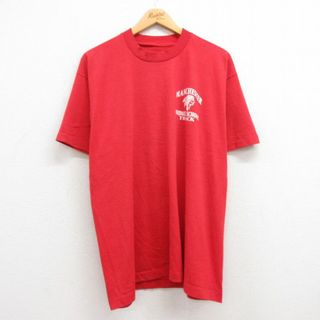 XL★古着 半袖 ビンテージ Tシャツ メンズ 90年代 90s マンチェスター インディアン 大きいサイズ コットン 赤 レッド 霜降り 23jul07 中古(Tシャツ/カットソー(半袖/袖なし))