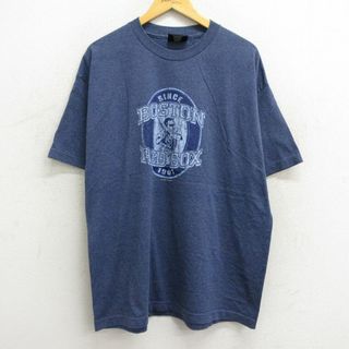 XL★古着 半袖 ビンテージ Tシャツ メンズ 00年代 00s MLB ボストンレッドソックス 大きいサイズ クルーネック 紺 ネイビー 霜降り メジャーリーグ ベースボール 野球 23jul07 中古(Tシャツ/カットソー(半袖/袖なし))