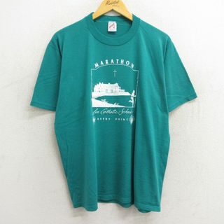 XL★古着 半袖 ビンテージ Tシャツ メンズ 90年代 90s マラソン 教会 クルーネック USA製 緑 グリーン 23jul07 中古(Tシャツ/カットソー(半袖/袖なし))