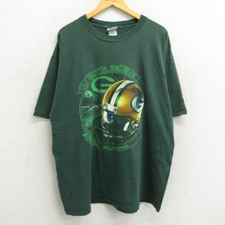 XL★古着 半袖 ビンテージ Tシャツ メンズ 00年代 00s NFL グリーンベイパッカーズ 大きいサイズ クルーネック 濃緑 グリーン アメフト スーパーボウル 23jul07 中古(Tシャツ/カットソー(半袖/袖なし))