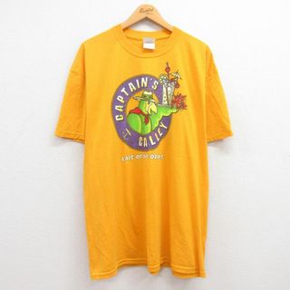 XL★古着 半袖 ビンテージ Tシャツ メンズ 00年代 00s CAPTAINS CALLY 大きいサイズ クルーネック 黄 イエロー 23jul07 中古(Tシャツ/カットソー(半袖/袖なし))