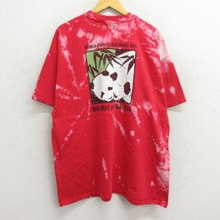 ヘインズ(Hanes)のXL★古着 ヘインズ Hanes 半袖 ビンテージ Tシャツ メンズ 00年代 00s パンダ 大きいサイズ コットン クルーネック 赤他 レッド ブリーチ加工 23jul07 中古(Tシャツ/カットソー(半袖/袖なし))