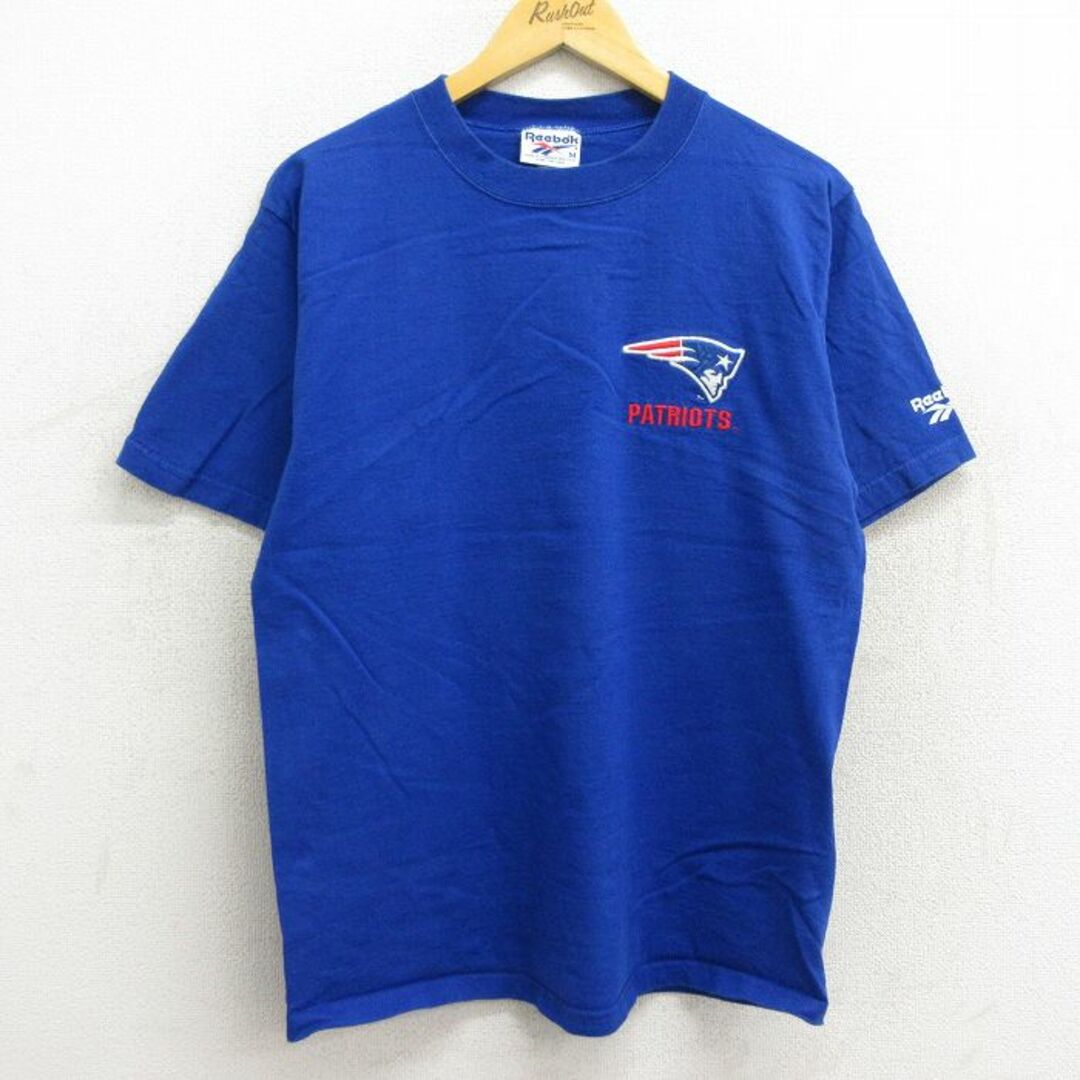 Reebok(リーボック)のM★古着 リーボック REEBOK 半袖 ビンテージ Tシャツ メンズ 90年代 90s NFL ニューイングランドペイトリオッツ 刺繍 コットン クルーネック USA製 青 ブルー アメフト スーパーボウル 【spe】 23jul07 中古 メンズのトップス(Tシャツ/カットソー(半袖/袖なし))の商品写真