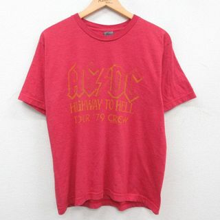 L★古着 半袖 ビンテージ ロック バンド Tシャツ メンズ 00年代 00s AC/DC クルーネック USA製 赤 レッド 霜降り 23jul08 中古(Tシャツ/カットソー(半袖/袖なし))