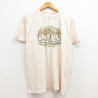 L★古着 半袖 ビンテージ ロック バンド Tシャツ メンズ 00年代 00s AC/DC コットン クルーネック 薄ベージュ カーキ 23jul07 中古(Tシャツ/カットソー(半袖/袖なし))