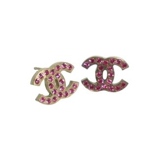 シャネル(CHANEL)のCHANEL シャネル ピアス ココマーク ラインストーン 06A アクセサリー ピンク ゴールド金具 美品 中古 61477(ピアス)