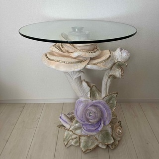 アンティーク　薔薇　フラワー　ガラス　サイドテーブル　ストーン(コーヒーテーブル/サイドテーブル)