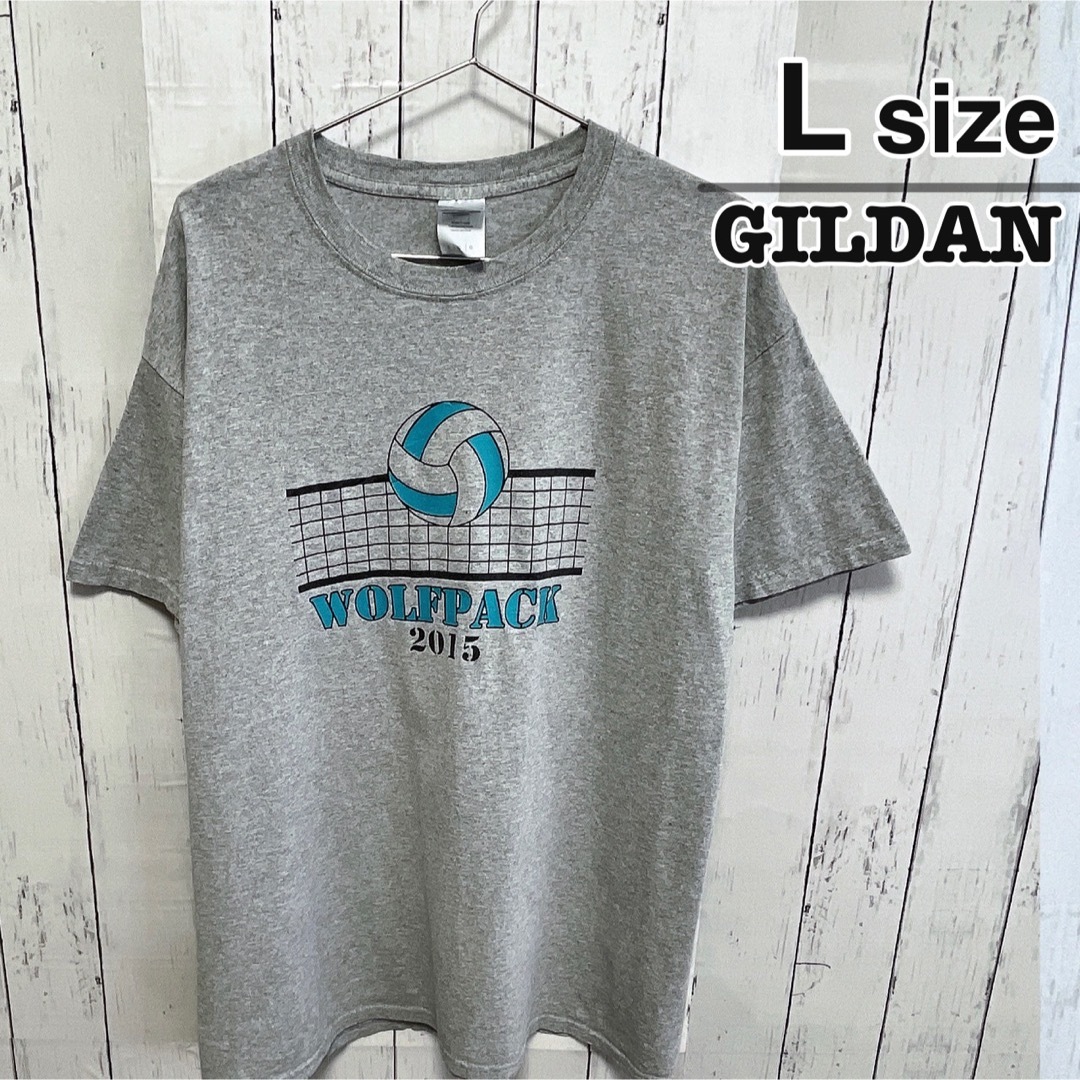 GILDAN(ギルタン)のUSA古着　GILDAN　Tシャツ　L　グレー　プリント　ロゴ　バレーボール メンズのトップス(Tシャツ/カットソー(半袖/袖なし))の商品写真