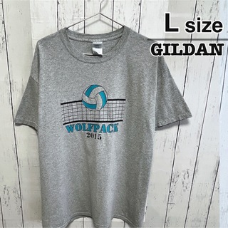 ギルタン(GILDAN)のUSA古着　GILDAN　Tシャツ　L　グレー　プリント　ロゴ　バレーボール(Tシャツ/カットソー(半袖/袖なし))