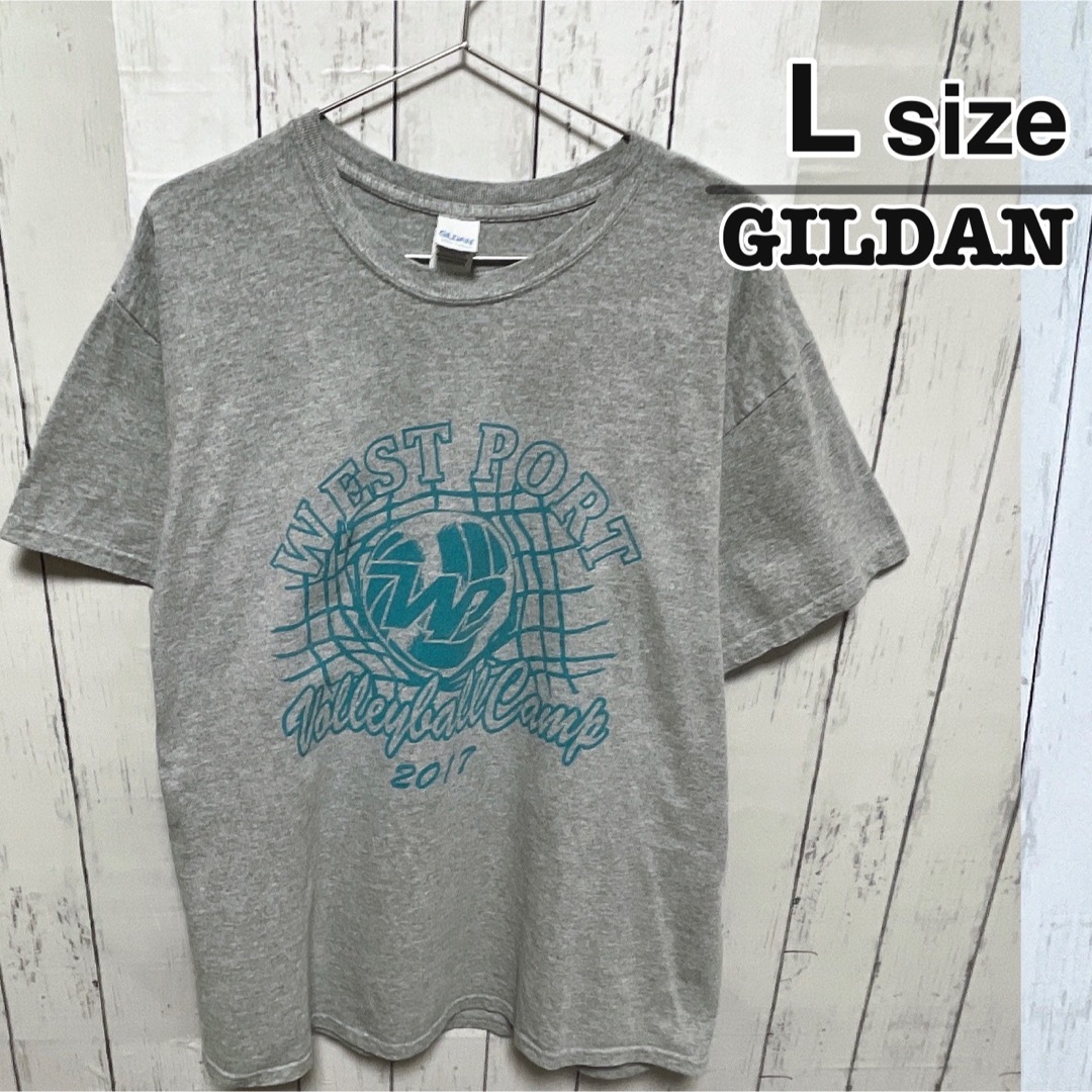 GILDAN(ギルタン)のUSA古着　GILDAN　Tシャツ　L　グレー　プリント　ロゴ　バレーボール メンズのトップス(Tシャツ/カットソー(半袖/袖なし))の商品写真