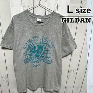 ギルタン(GILDAN)のUSA古着　GILDAN　Tシャツ　L　グレー　プリント　ロゴ　バレーボール(Tシャツ/カットソー(半袖/袖なし))