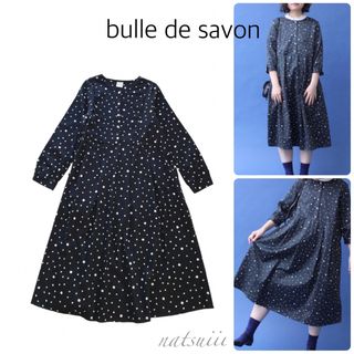 ビュルデサボン(bulle de savon)のビュルデサボン . ランダム ドット ネイビー クルーネック ワンピース(ひざ丈ワンピース)