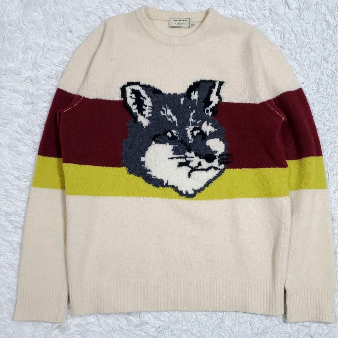 MAISON KITSUNE'(メゾンキツネ)の極美品 L メゾンキツネ カシミア ウール ニット ベージュ フォックスヘッド メンズのトップス(ニット/セーター)の商品写真