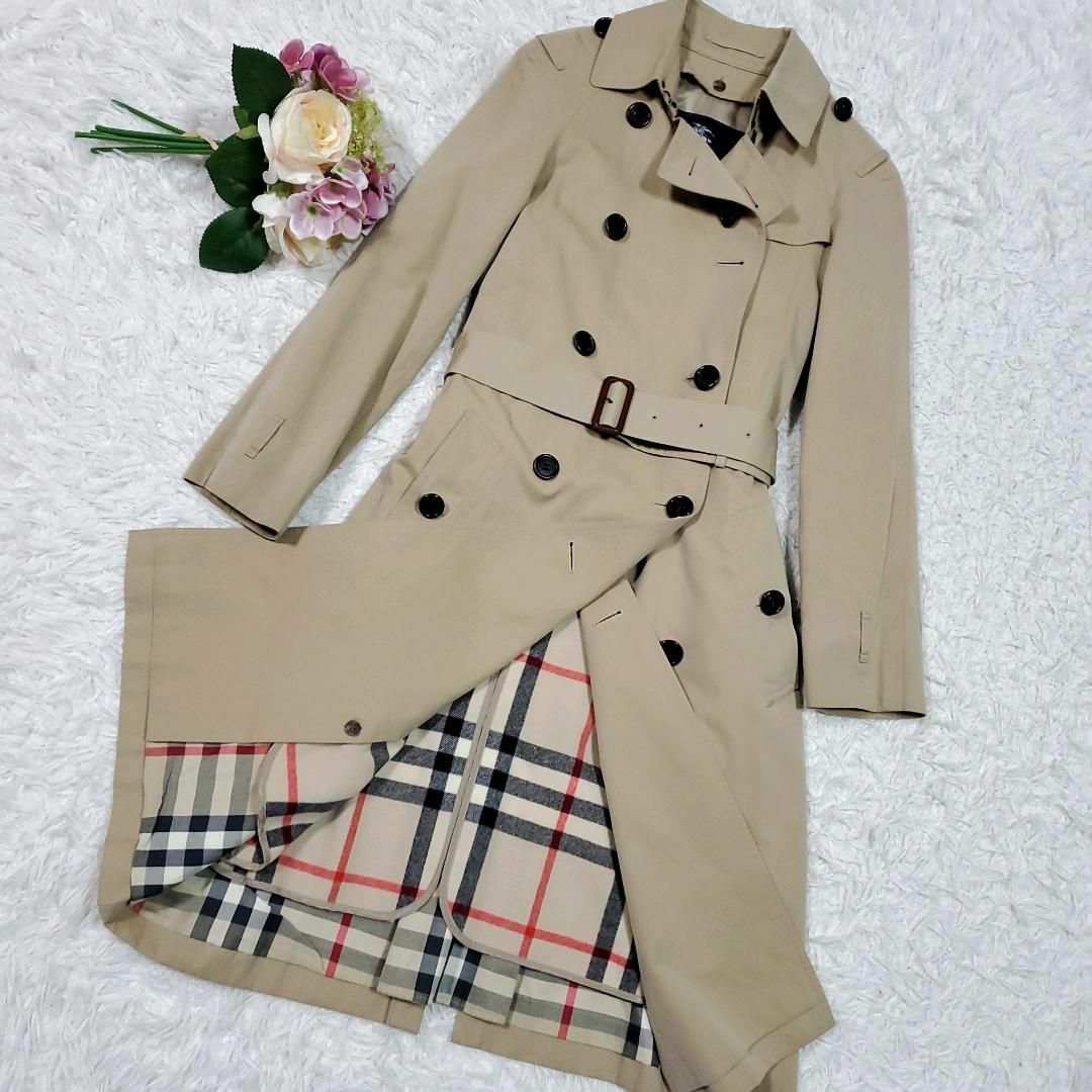 BURBERRY(バーバリー)の美品 S バーバリー ロング トレンチコート ベージュ ノバチェック ライナー レディースのジャケット/アウター(トレンチコート)の商品写真