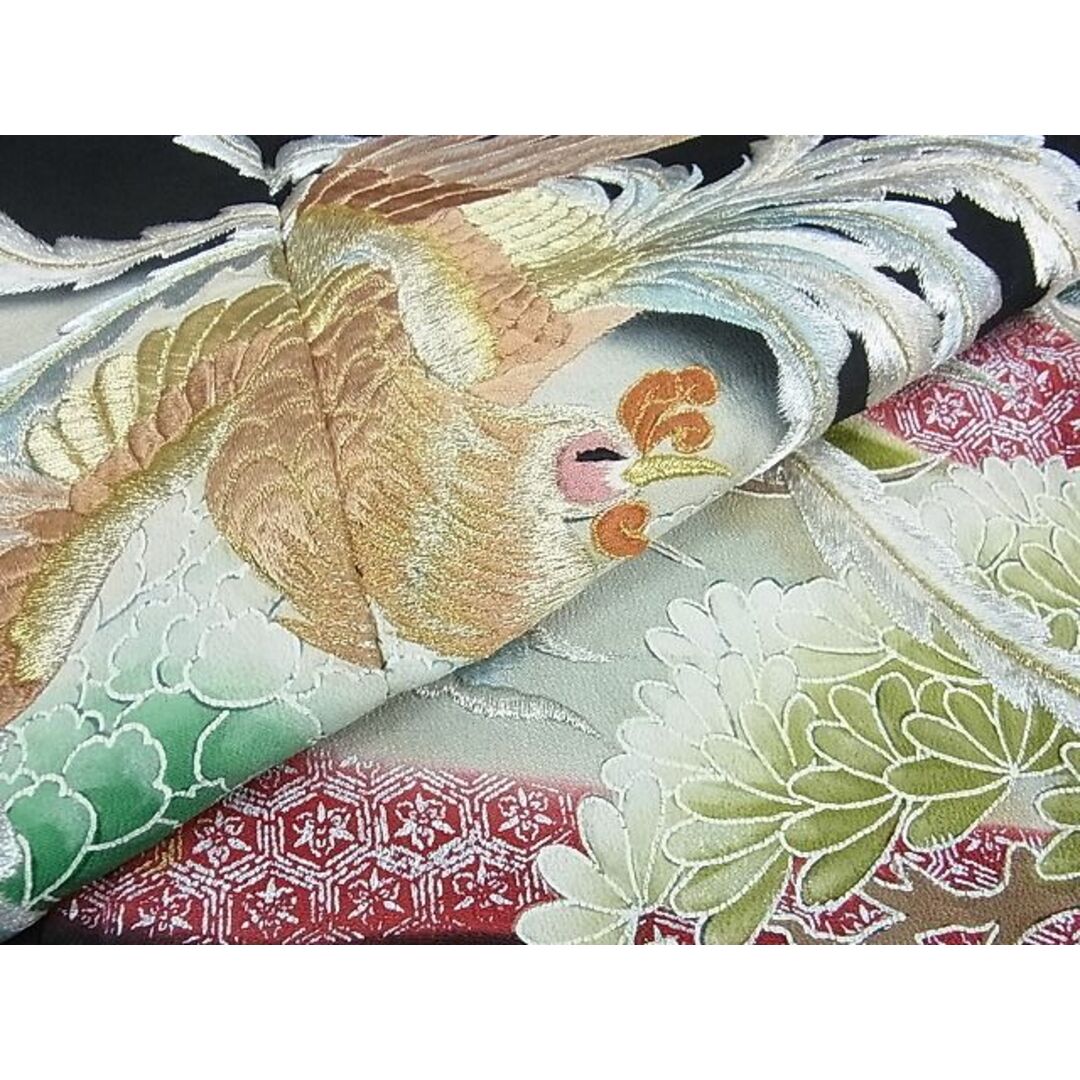 平和屋2■豪華黒留袖　刺繍　鳳凰文　暈し染め　金銀糸　逸品　1wb1781 レディースの水着/浴衣(着物)の商品写真