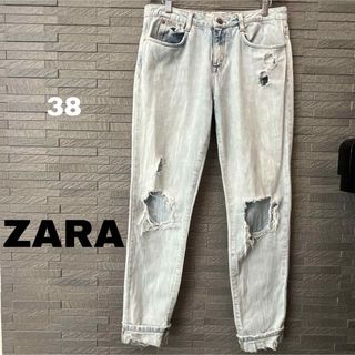 ザラ(ZARA)のザラ ZARA ダメージジーンズ デニム L相当 ジーパン ボトム　ライトブルー(デニム/ジーンズ)