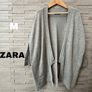 ザラ(ZARA)のザラZARA 半袖 グレー ロングカーディガン シンプル羽織り 上着 ジャケット(カーディガン)