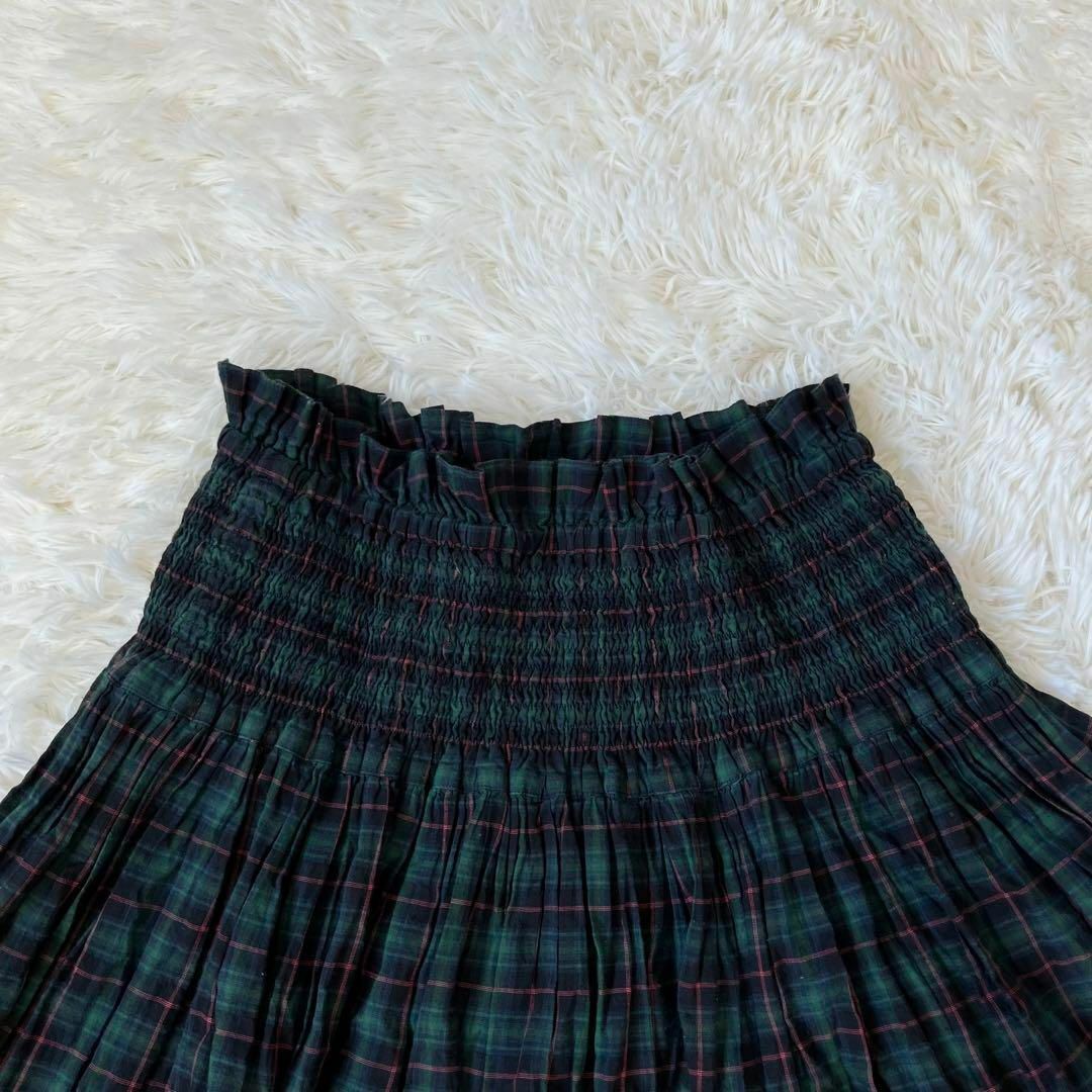 NON NON マドモアゼルノンノン　チェック　フレア　スカート　グリーン レディースのスカート(ロングスカート)の商品写真