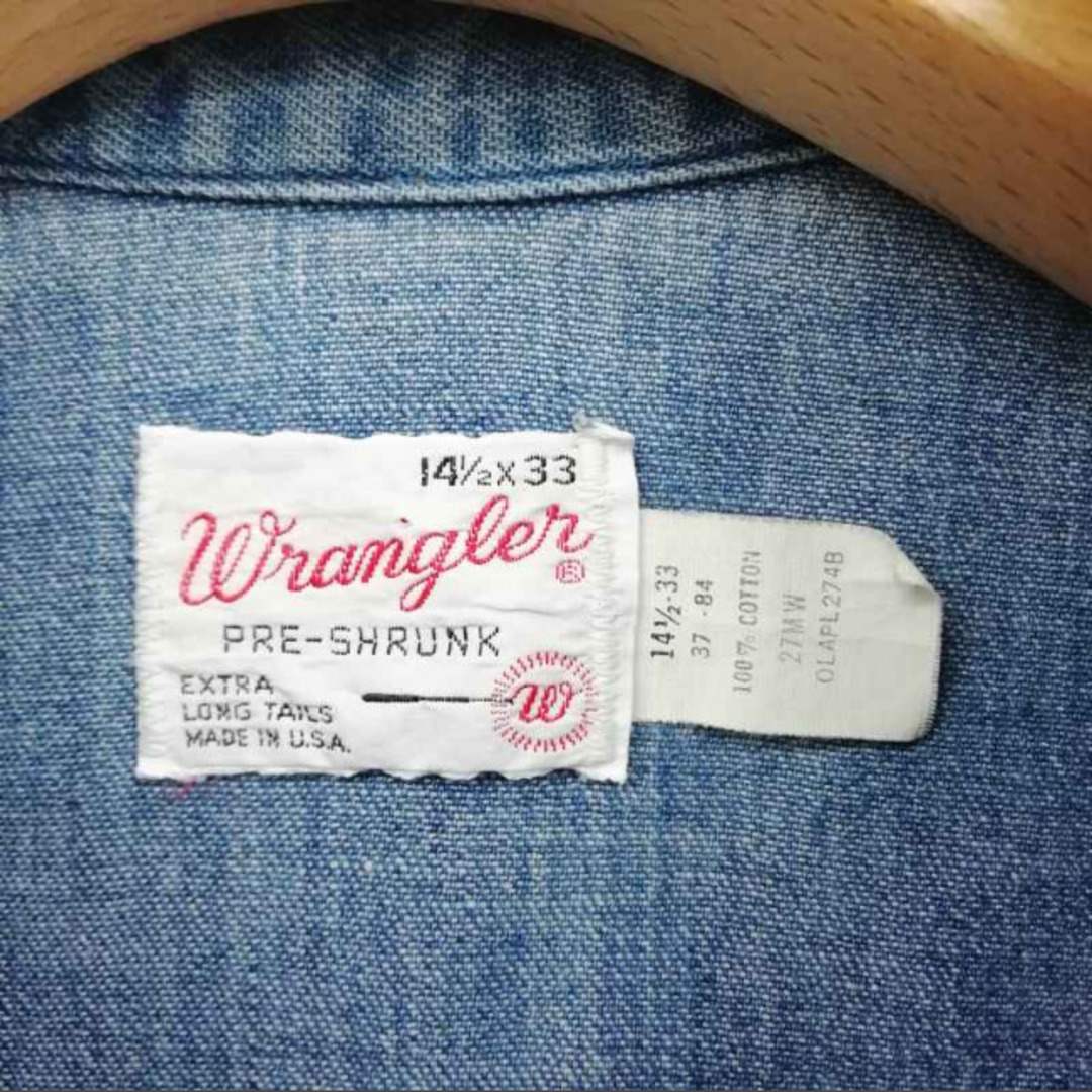 Wrangler(ラングラー)の70s 白タグ ヴィンテージ デニム ウエスタンシャツ USA製 14.5-33 メンズのトップス(シャツ)の商品写真