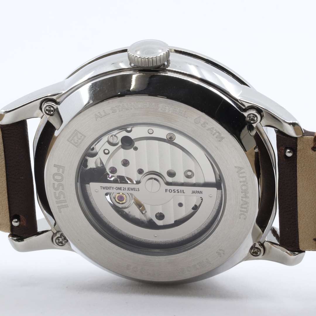 FOSSIL(フォッシル)のITSXWROAESC6 未使用 FOSSIL フォッシル タウンズマン ME3061 機械式自動巻き 腕時計 5気圧 オートマチックムーブメント メンズ レザー ブラウン ブラック 黒 メンズの時計(腕時計(アナログ))の商品写真
