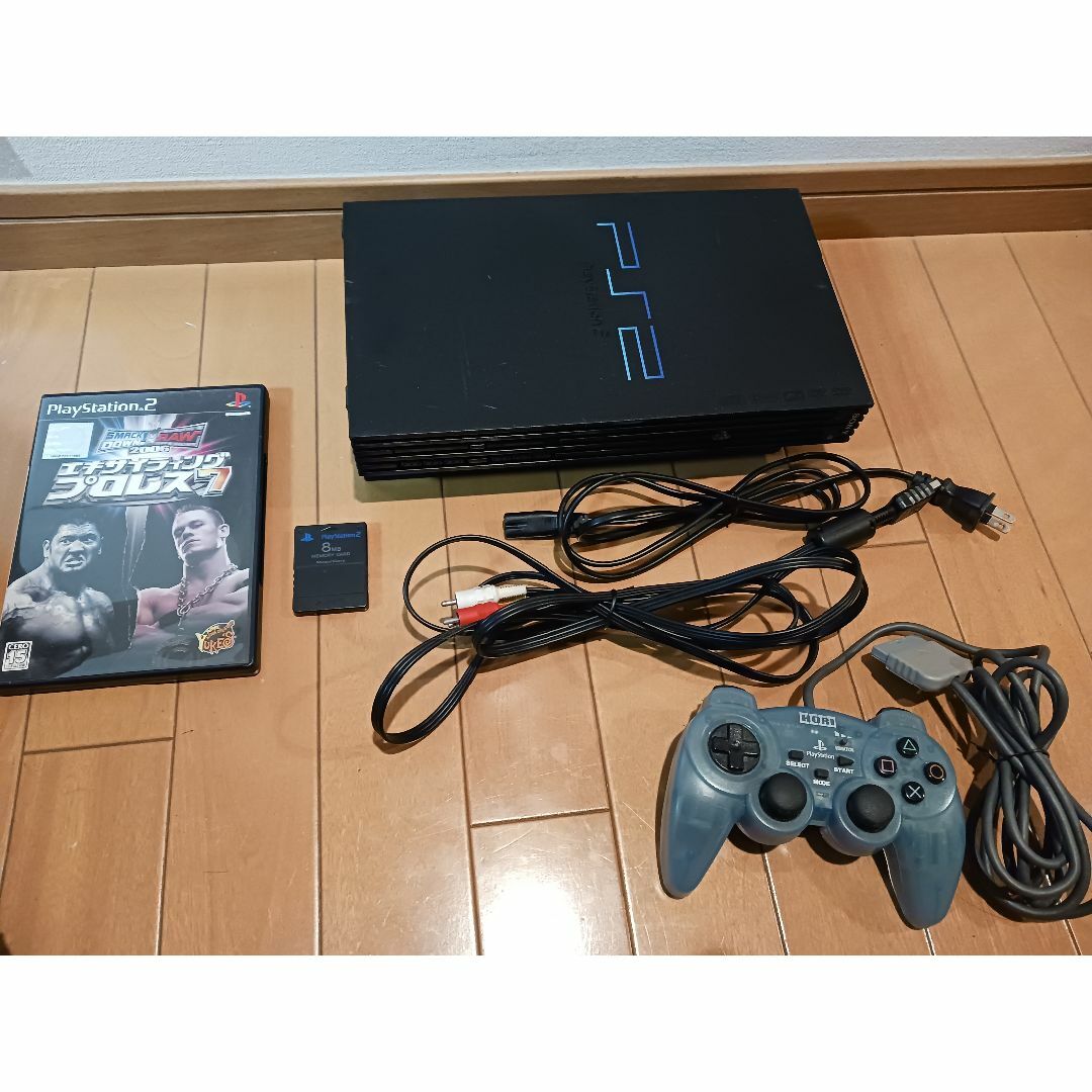 PlayStation2(プレイステーション2)の半ジャンク PS2本体一式 ＋ エキサイティングプロレス7 エンタメ/ホビーのゲームソフト/ゲーム機本体(家庭用ゲーム機本体)の商品写真