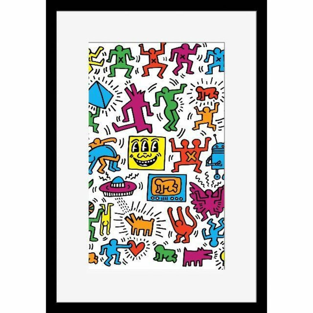 FK09W-キース・へリング Keith Haring フレーム 白マット 模写 エンタメ/ホビーのアート用品(ポスターフレーム)の商品写真