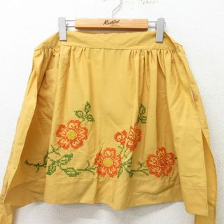 中古 エプロン 花 手縫い刺繍 ベージュ カーキ 23jul11(その他)