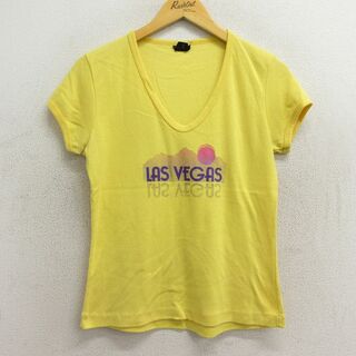 古着 半袖 ビンテージ Tシャツ レディース 80年代 80s ラスベガス Vネック 黄 イエロー 23jul14 中古(ミニワンピース)