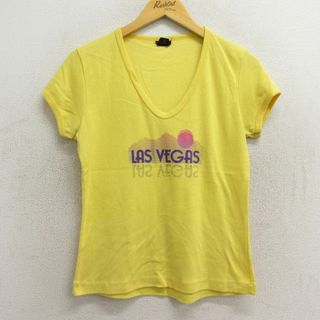 古着 半袖 ビンテージ Tシャツ レディース 80年代 80s ラスベガス Vネック 黄 イエロー 23jul14 中古(ミニワンピース)