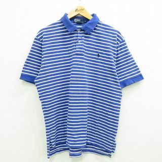 ラルフローレン(Ralph Lauren)のXL★古着 ラルフローレン Ralph Lauren 半袖 ブランド ポロ シャツ メンズ 90年代 90s ワンポイントロゴ 鹿の子 コットン 青他 ブルー ボーダー 23jul13 中古 トップス(ポロシャツ)