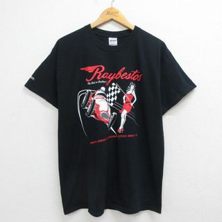 L★古着 半袖 ビンテージ Tシャツ メンズ 00年代 00s レーシングカー レースクイーン コットン クルーネック 黒 ブラック 23jul13 中古(Tシャツ/カットソー(半袖/袖なし))