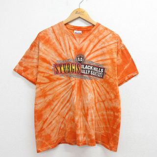 ヘインズ(Hanes)のL★古着 ヘインズ Hanes 半袖 Tシャツ メンズ ブラックヒルズ バイク スタージス コットン クルーネック オレンジ他 タイダイ 23jul13 中古(Tシャツ/カットソー(半袖/袖なし))