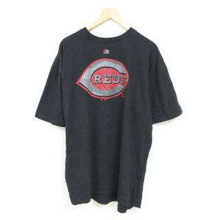 マジェスティック(Majestic)のXL★古着 マジェスティック 半袖 Tシャツ メンズ MLB シンシナティレッズ 大きいサイズ コットン クルーネック 黒 ブラック メジャーリーグ ベースボール 野球 23jul13 中古(Tシャツ/カットソー(半袖/袖なし))