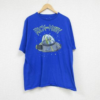 XL★古着 半袖 Tシャツ メンズ アニメ リックアンドモーティ コットン クルーネック 青 ブルー 23jul12 中古(Tシャツ/カットソー(半袖/袖なし))