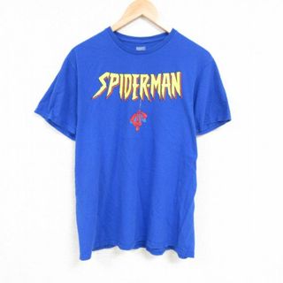 マーベル(MARVEL)のXL★古着 半袖 Tシャツ メンズ マーベル スパイダーマン コットン クルーネック 青 ブルー 23jul12 中古(Tシャツ/カットソー(半袖/袖なし))