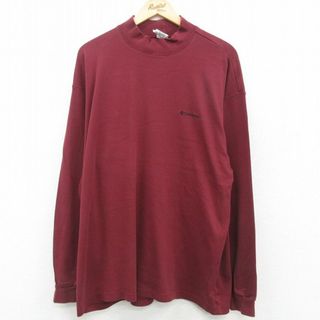 コロンビア(Columbia)のXL★古着 コロンビア COLUMBIA 長袖 ビンテージ Tシャツ メンズ 00年代 00s ワンポイントロゴ 大きいサイズ コットン ハイネック モックネック エンジ 23jul11 中古(Tシャツ/カットソー(半袖/袖なし))