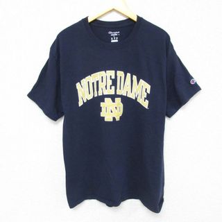 チャンピオン(Champion)のL★古着 チャンピオン Champion 半袖 ブランド Tシャツ メンズ ノートルダム 大学 クルーネック 紺 ネイビー 23jul13 中古(Tシャツ/カットソー(半袖/袖なし))