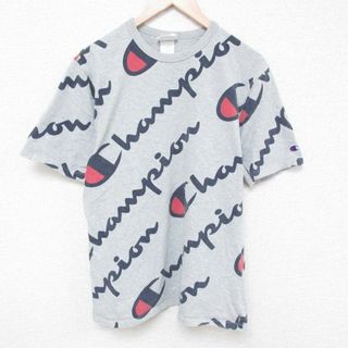 チャンピオン(Champion)のL★古着 チャンピオン Champion 半袖 ブランド Tシャツ メンズ 全面プリント コットン クルーネック グレー 霜降り 23jul13 中古(Tシャツ/カットソー(半袖/袖なし))