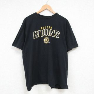 リーボック(Reebok)のXL★古着 リーボック REEBOK 半袖 ブランド Tシャツ メンズ NHL ボストンブルーインズ 大きいサイズ コットン クルーネック 黒 ブラック アイスホッケー 23jul12 中古(Tシャツ/カットソー(半袖/袖なし))