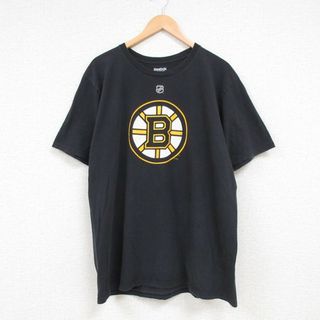 リーボック(Reebok)のXL★古着 リーボック REEBOK 半袖 ブランド Tシャツ メンズ NHL ボストンブルーインズ ダヴィトパストルニャーク 88 コットン クルーネック 黒 ブラック アイスホッケー 23jul12 中古(Tシャツ/カットソー(半袖/袖なし))