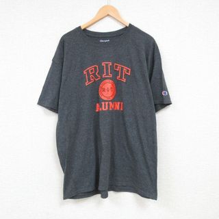 チャンピオン(Champion)のXL★古着 チャンピオン Champion 半袖 ブランド Tシャツ メンズ ロチェスター大学 クルーネック 濃グレー 霜降り 23jul12 中古(Tシャツ/カットソー(半袖/袖なし))