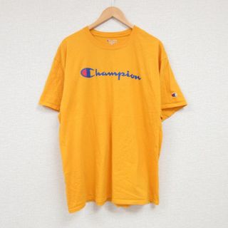 チャンピオン(Champion)のXL★古着 チャンピオン Champion 半袖 ブランド Tシャツ メンズ ビッグロゴ クルーネック 黄 イエロー 23jul12 中古(Tシャツ/カットソー(半袖/袖なし))