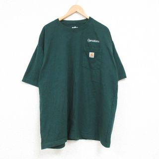 カーハートダブリューアイピー(Charhartt WIP)のXL★古着 カーハート Carhartt 半袖 ブランド Tシャツ メンズ ワンポイントロゴ 胸ポケット付き 大きいサイズ コットン クルーネック 緑 グリーン 23jul12 中古(Tシャツ/カットソー(半袖/袖なし))