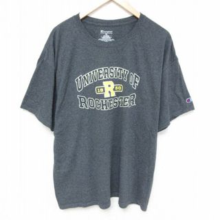 チャンピオン(Champion)のXL★古着 チャンピオン Champion 半袖 ブランド Tシャツ メンズ ロチェスター 大学 クルーネック 濃グレー 霜降り 23jul13 中古(Tシャツ/カットソー(半袖/袖なし))