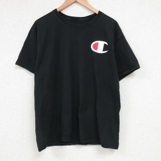 チャンピオン(Champion)のL★古着 チャンピオン Champion 半袖 ブランド Tシャツ メンズ ワンポイントロゴ クルーネック 黒 ブラック 23jul14 中古(Tシャツ/カットソー(半袖/袖なし))