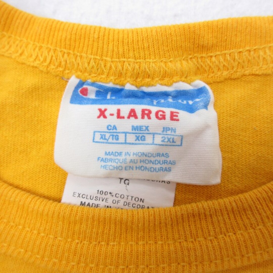 Champion(チャンピオン)のXL★古着 チャンピオン Champion 半袖 ブランド Tシャツ メンズ ビッグロゴ 大きいサイズ コットン クルーネック 黄 イエロー 23jul14 中古 メンズのトップス(Tシャツ/カットソー(半袖/袖なし))の商品写真