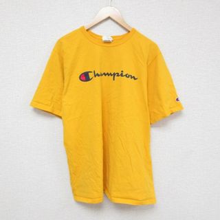 チャンピオン(Champion)のXL★古着 チャンピオン Champion 半袖 ブランド Tシャツ メンズ ビッグロゴ 大きいサイズ コットン クルーネック 黄 イエロー 23jul14 中古(Tシャツ/カットソー(半袖/袖なし))