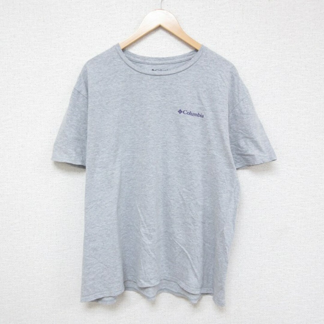 Columbia(コロンビア)のXL★古着 コロンビア COLUMBIA Columbia 半袖 ブランド Tシャツ メンズ ビッグロゴ 大きいサイズ クルーネック グレー 霜降り 23jul14 中古 メンズのトップス(Tシャツ/カットソー(半袖/袖なし))の商品写真