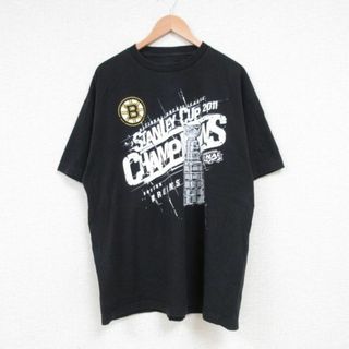 リーボック(Reebok)のXL★古着 リーボック REEBOK 半袖 ブランド Tシャツ メンズ NHL ボストンブルーインズ スタンレーカップファイナル 大きいサイズ クルーネック 黒 ブラック アイスホッケー 23jul14 中古(Tシャツ/カットソー(半袖/袖なし))